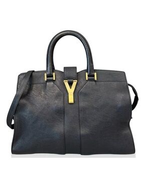 Yves Saint Laurent Black Leather Tote with Gold Hardware